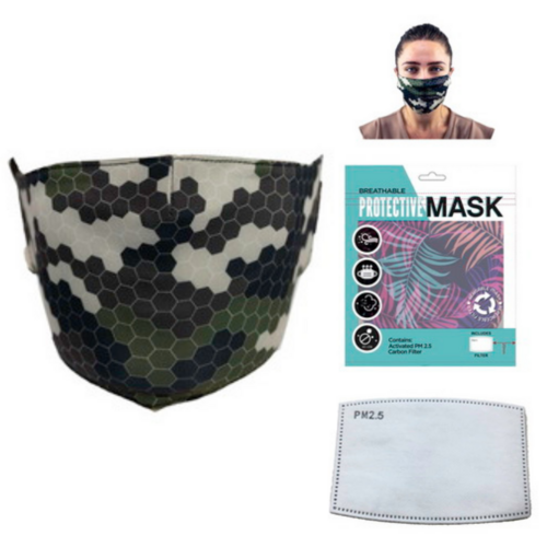 1pce Green Camo Face Mask Protective Includes PM 2.5 Carbon Filter