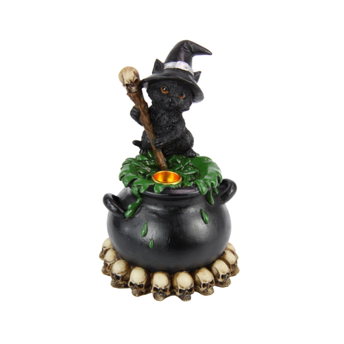 1pce 19cm Cat Witch Cone Incense Flow Holder Cauldron Pot On Skulls 