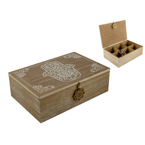 1pce 24cm Hamsa Design Brown & White Trinket, Jewellery or Tea Box Kitchen Decor