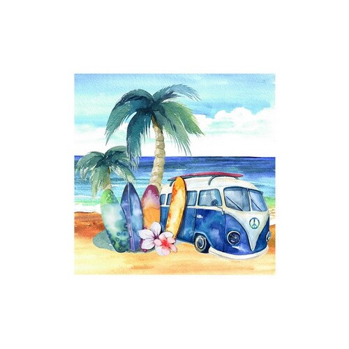 50cm Retro Blue Combi Van Beach Themed Canvas Print Tropical Vibe