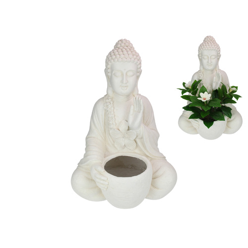 68cm Rulai Buddha Statue with Pot Plant Holder White Polyresin Outdoor Garden