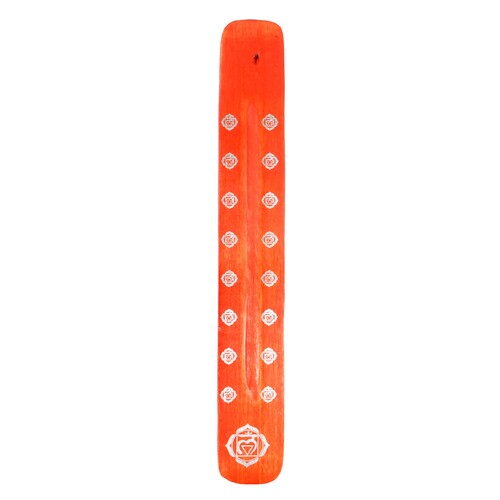 25cm Fluro Orange Incense Holder Chakra Zen Themed Wooden Ash Catcher