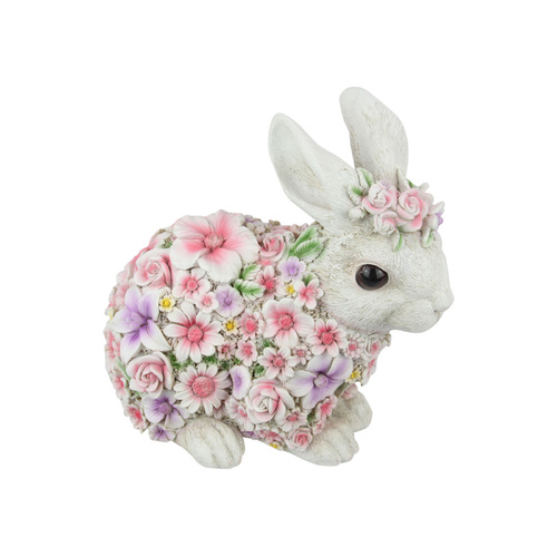 1pce 26cm Rabbit/Hare Floral Pink and Purple Colours Resin Decor Cute Sitting