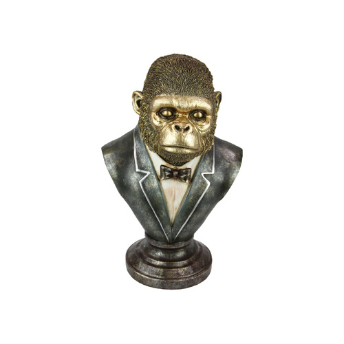 Gorilla Bust with Tuxedo Antique Paint Finish 35cm Polyresin Free Standing