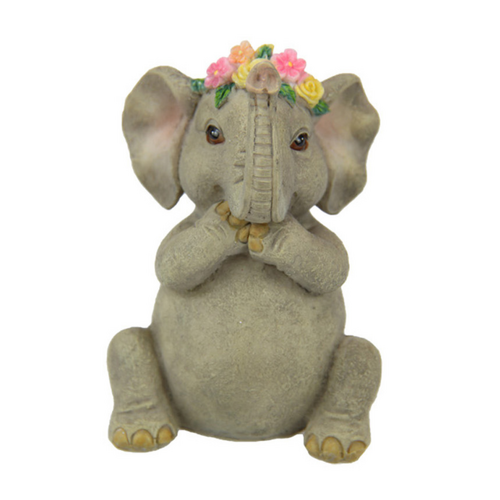 Elephant Speak No Evil Ornament Grey & Pink Floral Design 9cm Polyresin 1 Piece