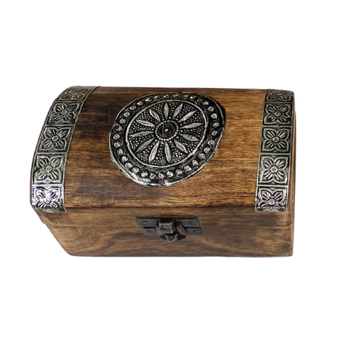 Chest Box for Trinkets Sun Metal Engraved Wooden 13x8cm 1 Piece