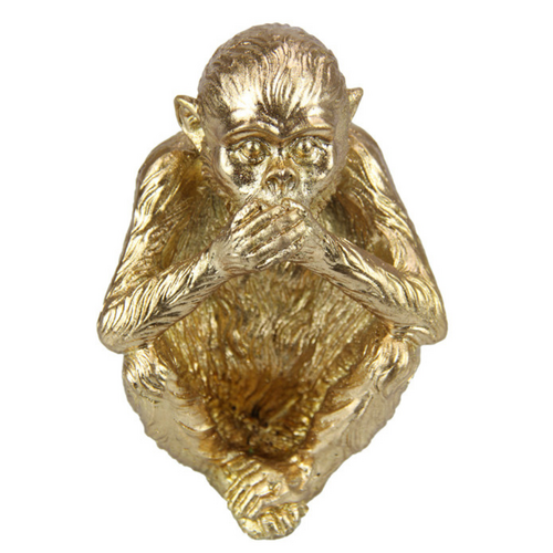 Wise Monkey with Gold Metallic Finish Speak No Evil 14cm Resin 1pce