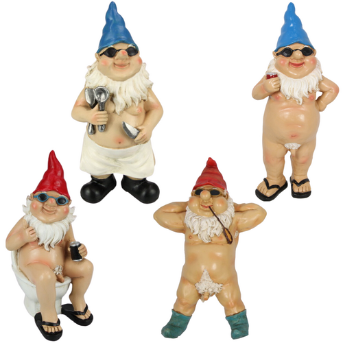 4x Rude Gnomes Set Male Garden Ornaments Funny Resin Mancave Bundle