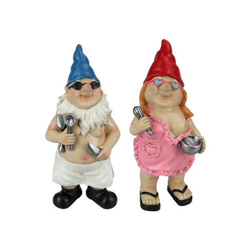 2x Rude Gnomes Set Chef Theme Cooking 27cm Garden Resin Ornament
