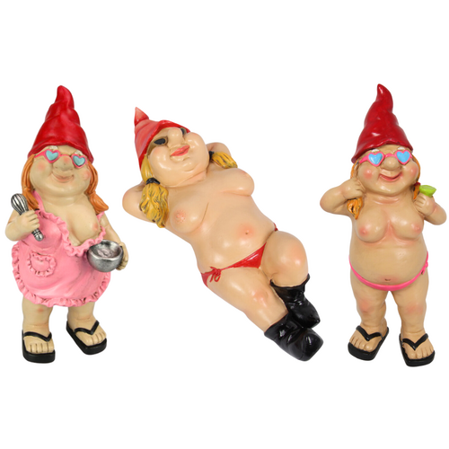 3x Rude Gnomes Set Female Garden Polyresin Funny Ornaments