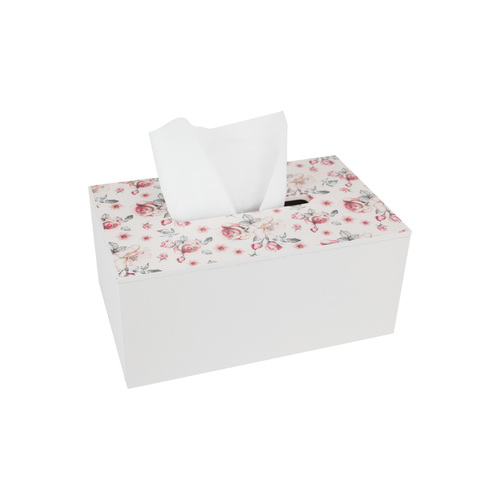 Tissue Box 24x15cm White Floral Rose Design Ornament