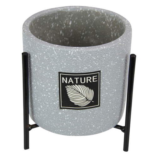 Ceramic Pot Planter on Metal Stand Grey Concrete Design 16cm 1pce
