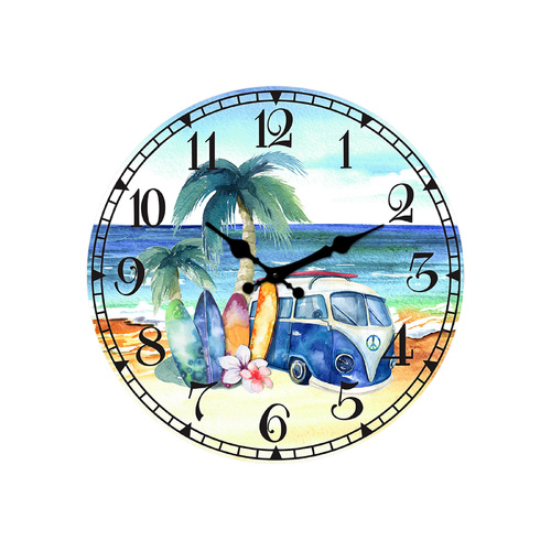 58cm Clock Blue Combi Van Tropical Beach Design Home Wall Art
