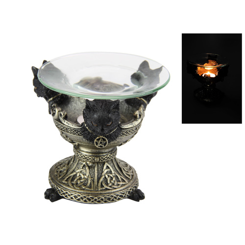 Oil Burner 12cm Mystical Witch Cat, Gothic Decor, Wax Melt Burner