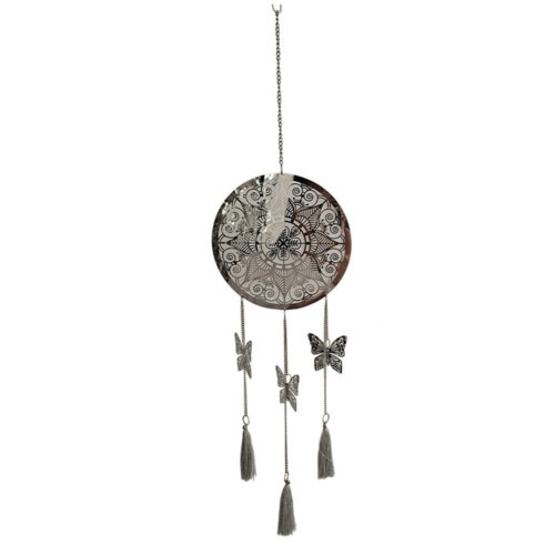 1pce 18cm Mandala with Butterflies Silver Spinner Hanging Mobile Suncatcher