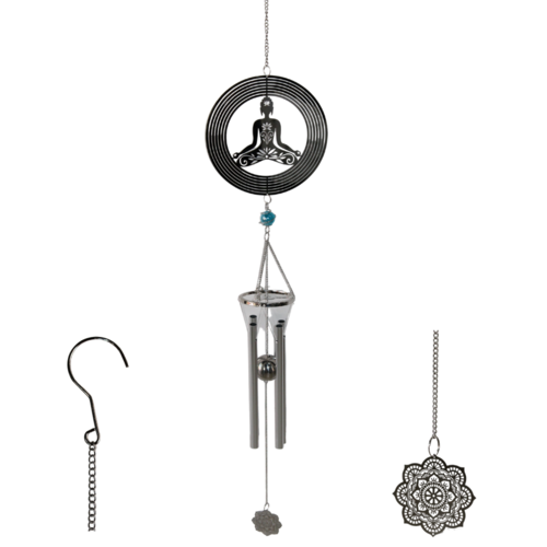 1pce Blue Bead Silver Yoga Zen Feature Spinner with Wind Chime, Suncatcher