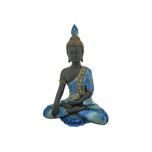 35cm Peacock Colour Style Buddha Statue with Gold & Black Features