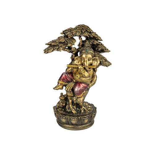 1pce 23cm Gold Lord Ganesh Buddha Sitting In Tree Resin Home Decor Ornament