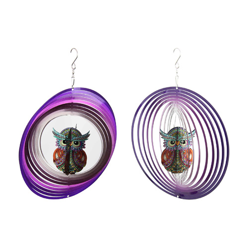 Purple Spinner Mandala Owl Metal 3D Hanging Art Colourful Design 1pce 25cm