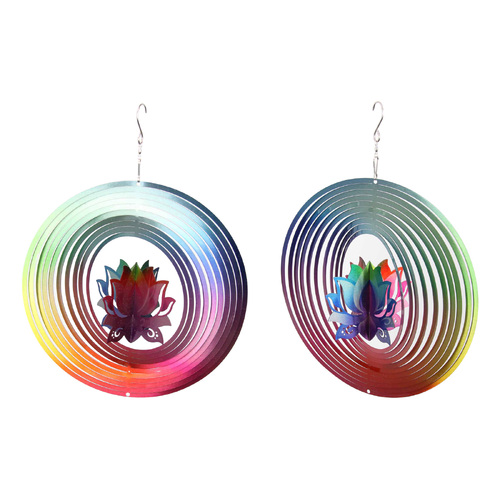 Rainbow Spinner Lotus Flower Metal 3D Hanging Art Colourful Design 1pce 25cm