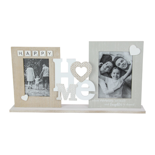Happy Home Photo Frame Standing Ornament Twin 48cm Length Mdf 1pce