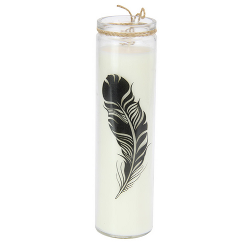Candle Feather Design White 300g Scented Wax Glass Tall Shape 20cm