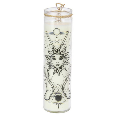 Candle Sun Design White 300g Scented Wax Glass Tall Shape 20cm