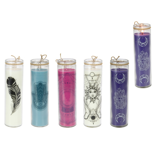 Glass Candles Set 5pce Assorted Designs 300g Scented Wax Tall Shape 20cm
