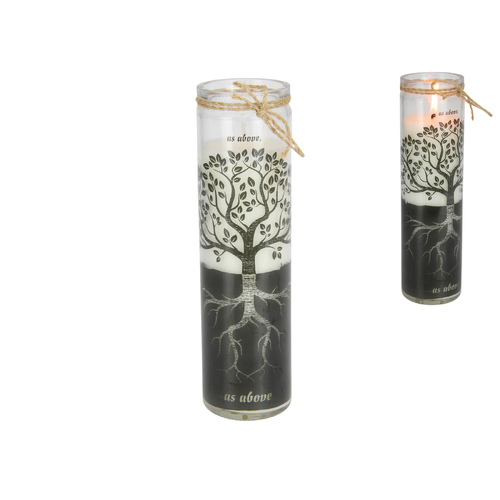 Glass Candle Tree of Life Theme Black 300g Scented Wax Tall Shape 20cm