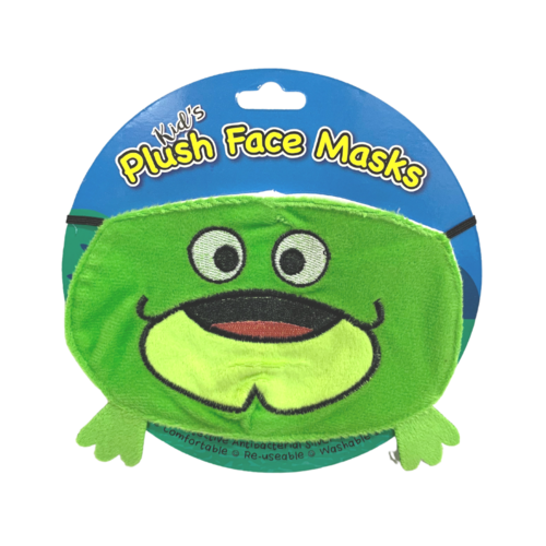 Children's Kids Size Face Mask Plush Material Green Frog Reusable & Washable