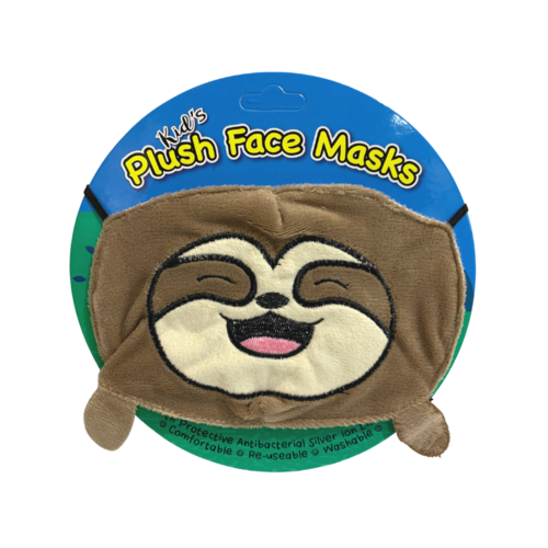Children's Kids Size Face Mask Plush Material Happy Sloth Reusable & Washable