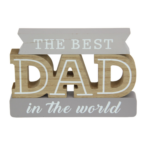 Best Dad Plaque Sign In the World 18cm Standing Grey & Natural Wooden