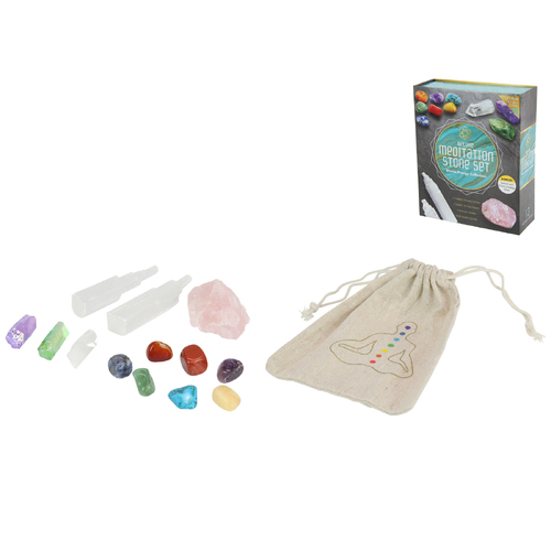 Meditation Crystal Gemstone Kit 22x22cm All In Gift Box 14 Pieces