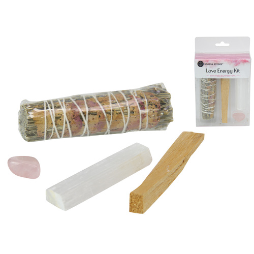 4pce Energy Cleansing Kit Rose Quartz, Smudge Stick & Rose Quartz Crystal