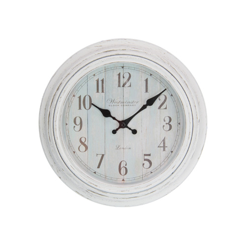 23cm Clock White Wash Small Easy Hang Office or Home Wall Art