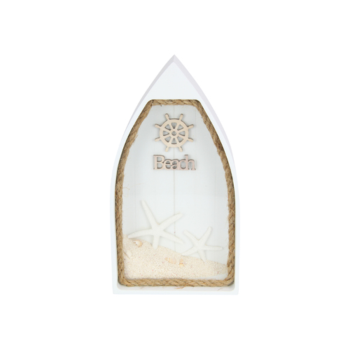 Rowboat Sand & Shells Ornament Glass Window White 30cm 1pce