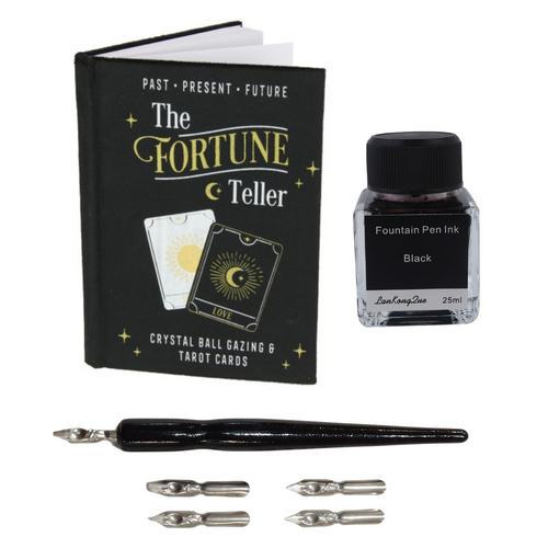Journal + Calligraphy Ink & Pen Set Black Fortune Teller Velvet Spell Book 21cm