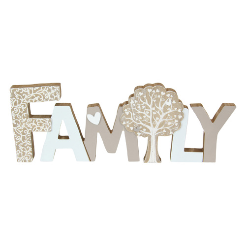 Family Plaque Standing or Hanging 1pce 40cm Wooden White & Natural Boho