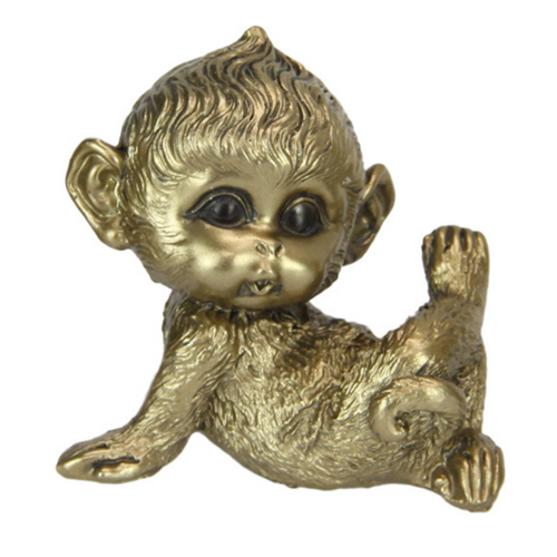 Cute Little Monkey Gold Finish Laying Pose 7cm Resin 1pce