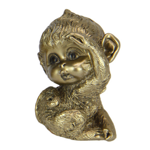 Cute Little Monkey Gold Finish Looking Pose 7cm Resin 1pce