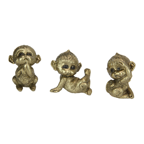 3x Cute Little Monkeys Set Gold Finish Posing Bundle 7cm Resin