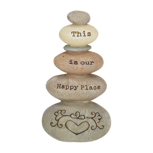 Happy Cairn Rock Tower Inspirational Ornament 13cm 1pce Resin