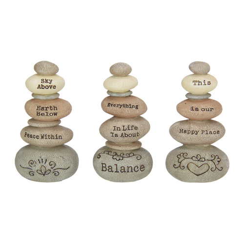 Cairn Rock Towers Set 3pce Inspirational Sayings Ornament 13cm Resin
