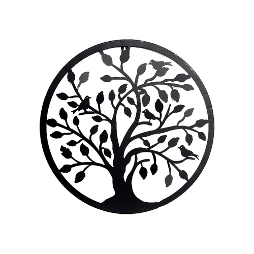 Tree of Life Metal Wall Art 40cm Diameter Plain Black Colour 1pce