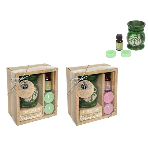 2x Oil Burner Sets Tealights & Essential Oils in Gift Boxes Soapstone Bundle
