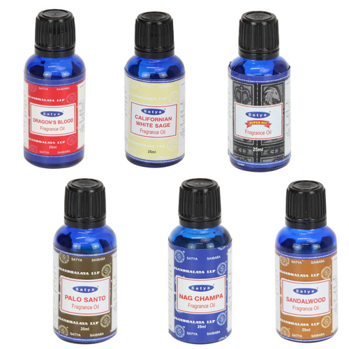 Satya Oils Set 6pce 25ml Bottles Scented Fragrance for Burners & Diffusers