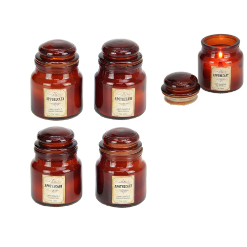4x Scented Candles Set Glass Jar 9cm 4 Asstd Scents Beautiful Amber Jar