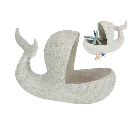 Decorative Bowl Ocean Whale Grey Wash Rattan Look 40cm Polyresin 1pce