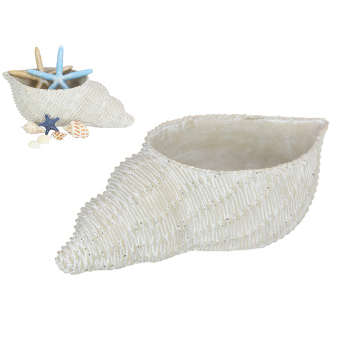 Decorative Bowl Beach Spiral Seashell Grey Wash Rattan Look 25cm Polyresin 1pce