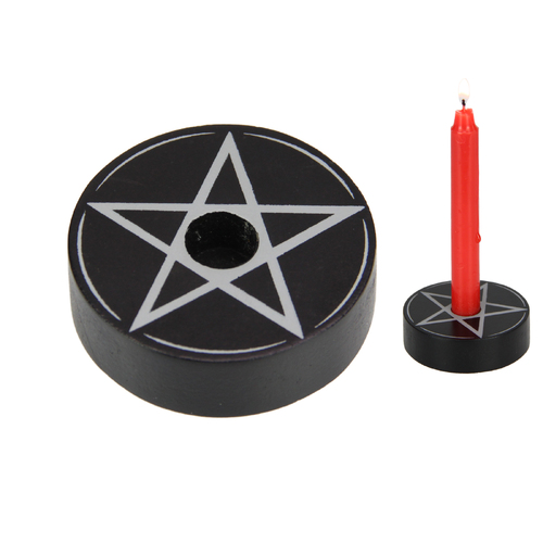 Candle Holder Spell Witch Themed Round Pentagram Design Black 1pce 5cm